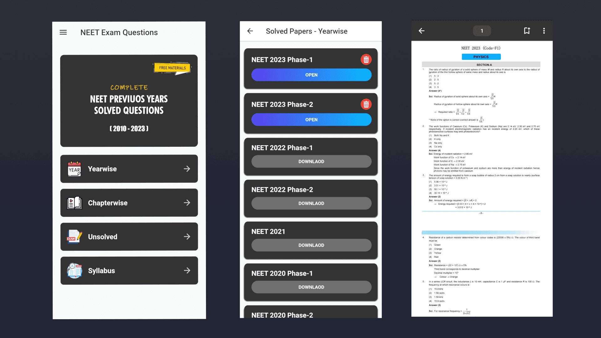 Project titled: Neet PYQ App